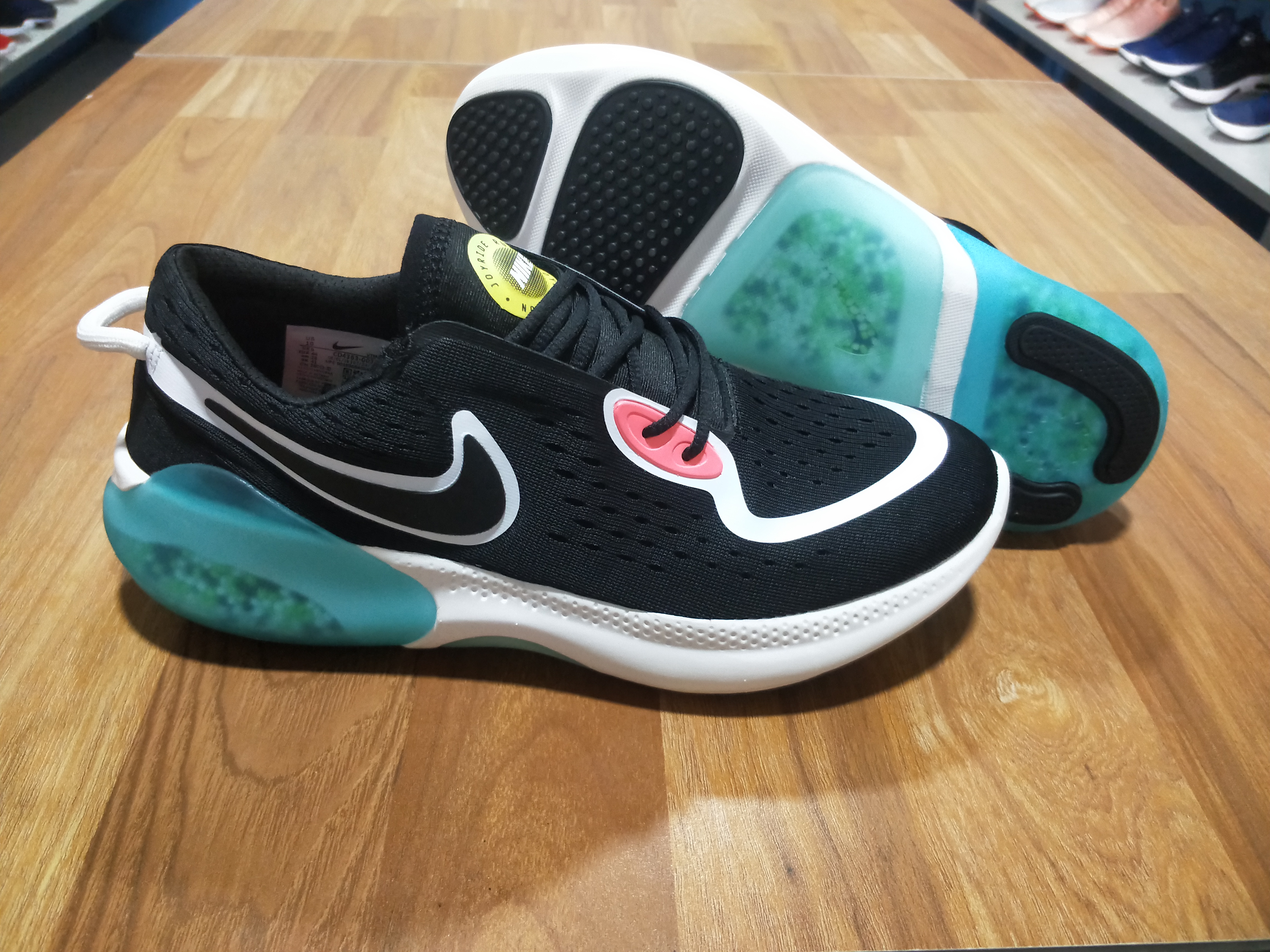 Women Nike Joyride Run FK Black White Jade Shoes - Click Image to Close